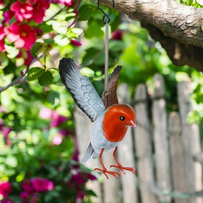Small Metal Hanging Robin (14cm x 10cm x 10cm) – Handcrafted Weather-Resistant Bird Ornament – Decorative Hanging Robin Sculpture for Garden