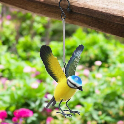 Small Metal Hanging Blue Tit(14cm x 10cm x 10cm)– Handcrafted Weather-Resistant Bird Ornament –Decorative Hanging Robin Garden Sculpture