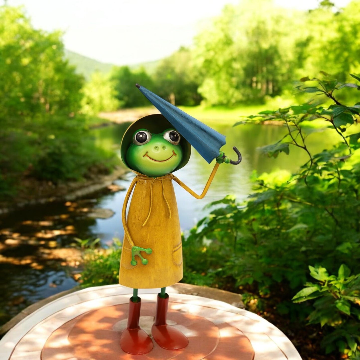 Small Metal Yellow Soggy Froggy (28.5cm x 12.5cm x 7cm) – Quirky Handcrafted Frog Garden Ornament –  Metal Frog Statue for Outdoor