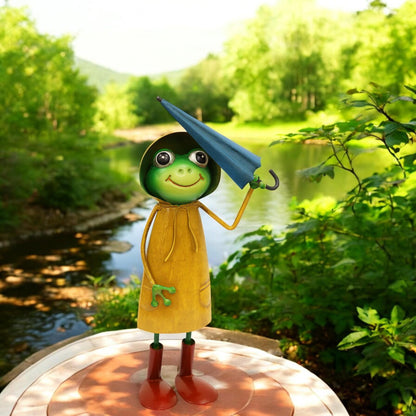 Small Metal Yellow Soggy Froggy (28.5cm x 12.5cm x 7cm) – Quirky Handcrafted Frog Garden Ornament –  Metal Frog Statue for Outdoor