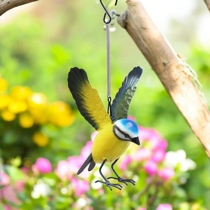 Small Metal Hanging Blue Tit(14cm x 10cm x 10cm)– Handcrafted Weather-Resistant Bird Ornament –Decorative Hanging Robin Garden Sculpture