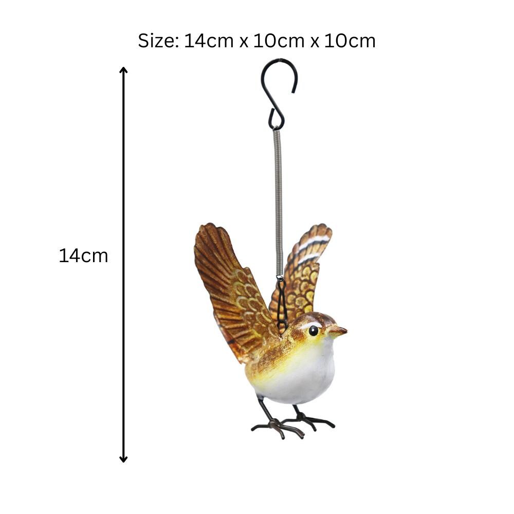 Small Metal Hanging Wren(14cm x 10cm x 10cm) – Handcrafted Weather-Resistant Bird Ornament – Decorative Hanging Robin Sculpture for Garden