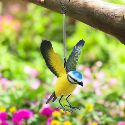 Small Metal Hanging Blue Tit(14cm x 10cm x 10cm)– Handcrafted Weather-Resistant Bird Ornament –Decorative Hanging Robin Garden Sculpture