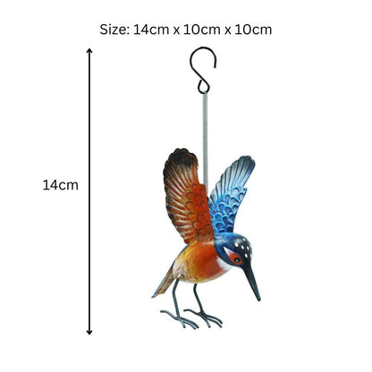 Small Metal Hanging Kingfisher(14cm x 10cm x 10cm) – Handcrafted Weather-Resistant Bird Ornament –Decorative Hanging Robin Garden Sculpture