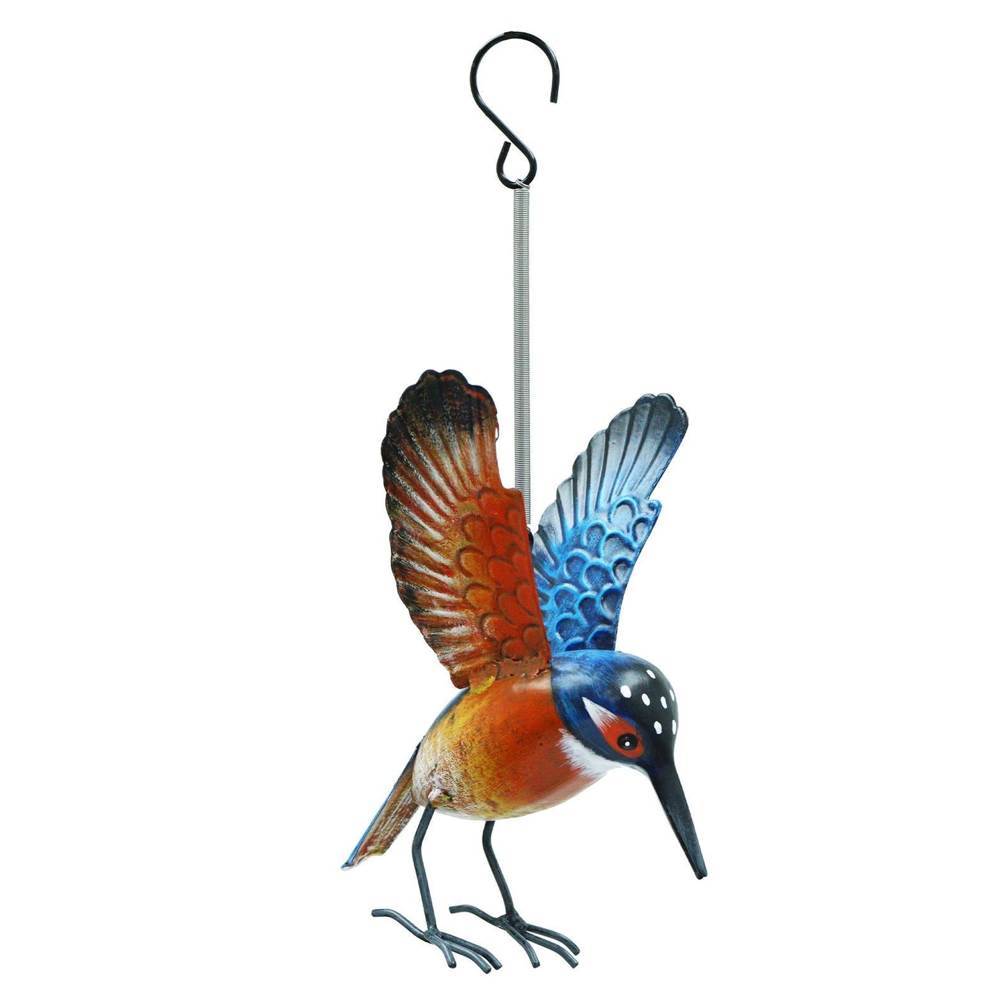 Small Metal Hanging Kingfisher(14cm x 10cm x 10cm) – Handcrafted Weather-Resistant Bird Ornament –Decorative Hanging Robin Garden Sculpture