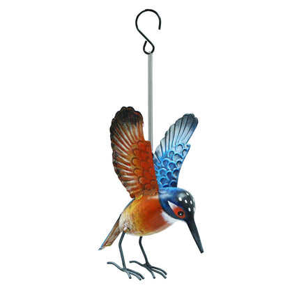 Small Metal Hanging Kingfisher(14cm x 10cm x 10cm) – Handcrafted Weather-Resistant Bird Ornament –Decorative Hanging Robin Garden Sculpture