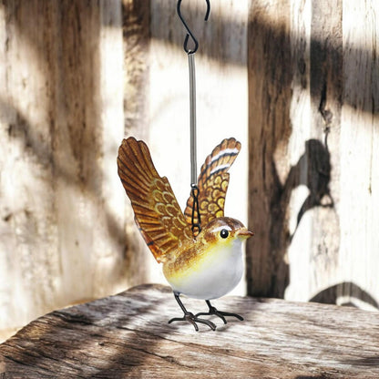 Small Metal Hanging Wren(14cm x 10cm x 10cm) – Handcrafted Weather-Resistant Bird Ornament – Decorative Hanging Robin Sculpture for Garden