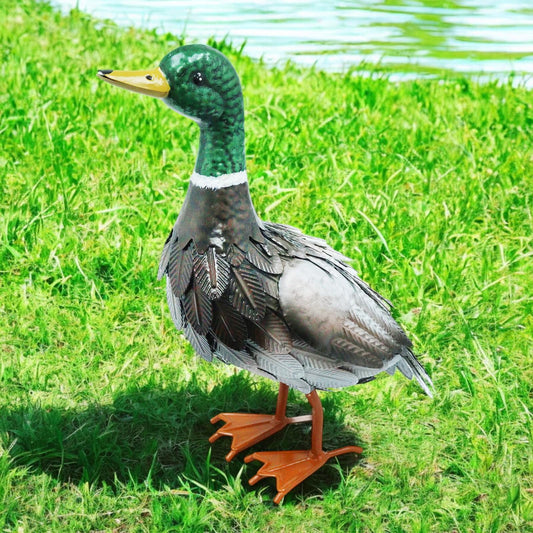 Metal Farmyard Male Duck (38.5cm x 15.5cm x 30cm) – Handcrafted Rustic Duck Garden Ornament – Weather-Resistant Metal Duck Statue