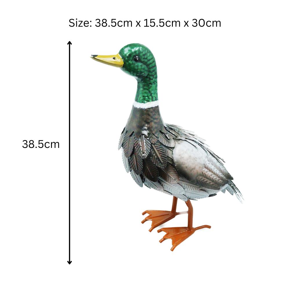 Metal Farmyard Male Duck (38.5cm x 15.5cm x 30cm) – Handcrafted Rustic Duck Garden Ornament – Weather-Resistant Metal Duck Statue