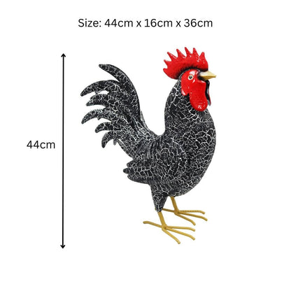 Large Metal Black Cockerel (44cm x 16cm x 36cm) – Handcrafted Rustic Rooster Garden Ornament Farmyard Statue