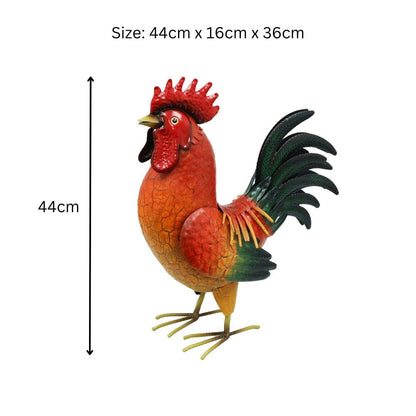 Large Metal Red Cockerel (44cm x 16cm x 36cm) – Handcrafted Rustic Rooster Garden Ornament  Farmyard Statue