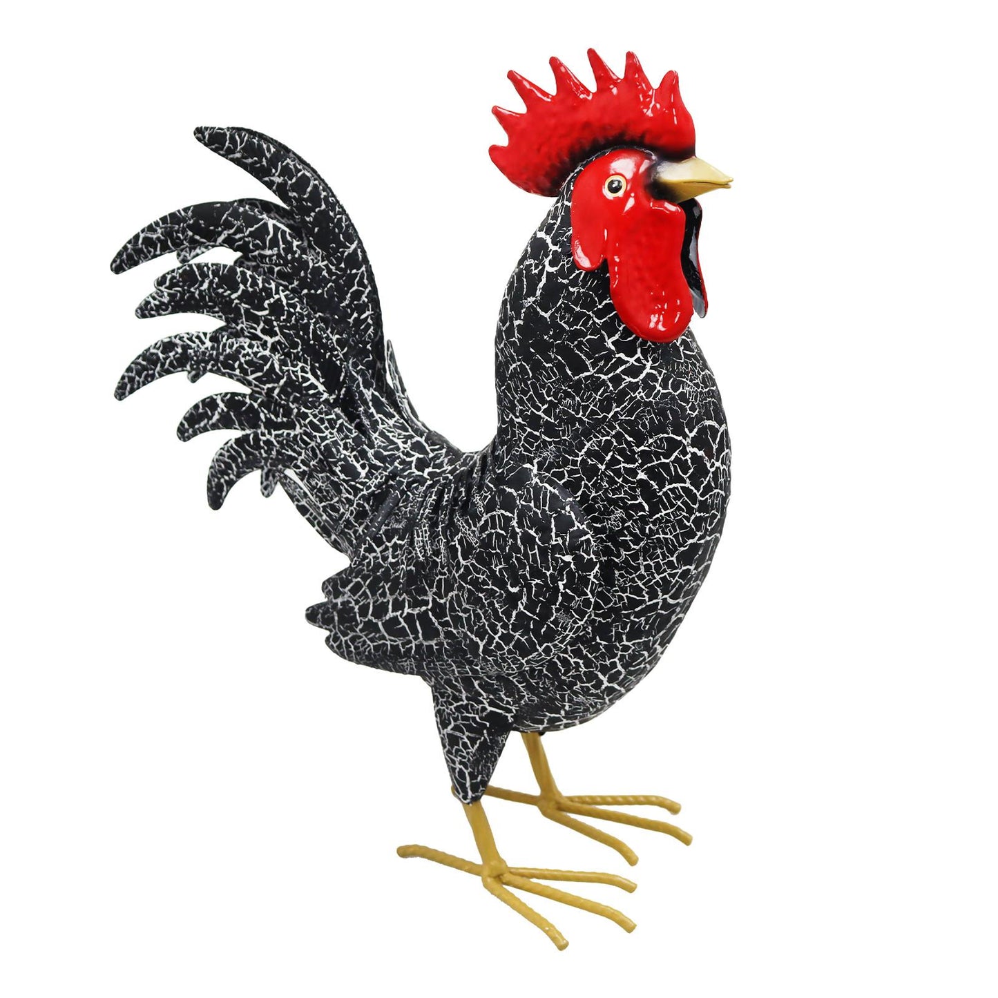 Large Metal Black Cockerel (44cm x 16cm x 36cm) – Handcrafted Rustic Rooster Garden Ornament Farmyard Statue