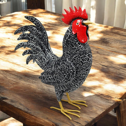 Large Metal Black Cockerel (44cm x 16cm x 36cm) – Handcrafted Rustic Rooster Garden Ornament Farmyard Statue
