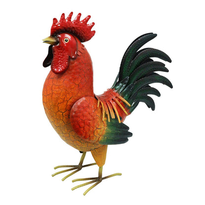 Large Metal Red Cockerel (44cm x 16cm x 36cm) – Handcrafted Rustic Rooster Garden Ornament  Farmyard Statue