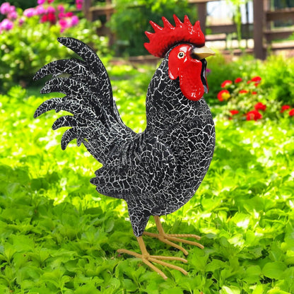 Large Metal Black Cockerel (44cm x 16cm x 36cm) – Handcrafted Rustic Rooster Garden Ornament Farmyard Statue