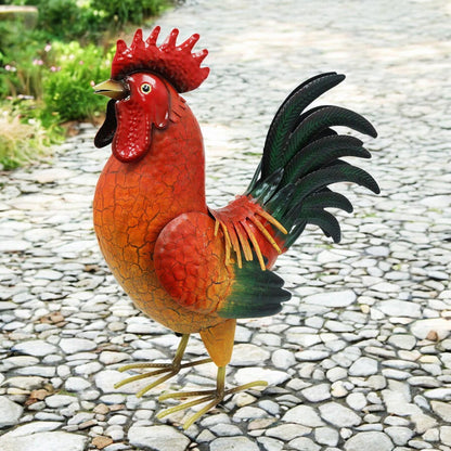 Large Metal Red Cockerel (44cm x 16cm x 36cm) – Handcrafted Rustic Rooster Garden Ornament  Farmyard Statue