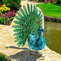 Vibrant Emerald Peacock (48cm x 43cm x 21cm) – Handcrafted Decorative Peacock Garden Ornament Farmyard Statue