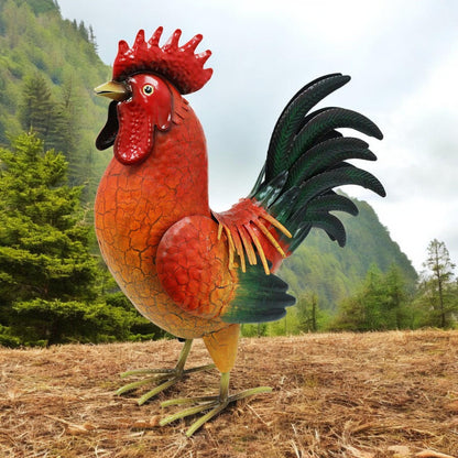 Large Metal Red Cockerel (44cm x 16cm x 36cm) – Handcrafted Rustic Rooster Garden Ornament  Farmyard Statue
