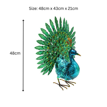 Vibrant Emerald Peacock (48cm x 43cm x 21cm) – Handcrafted Decorative Peacock Garden Ornament Farmyard Statue