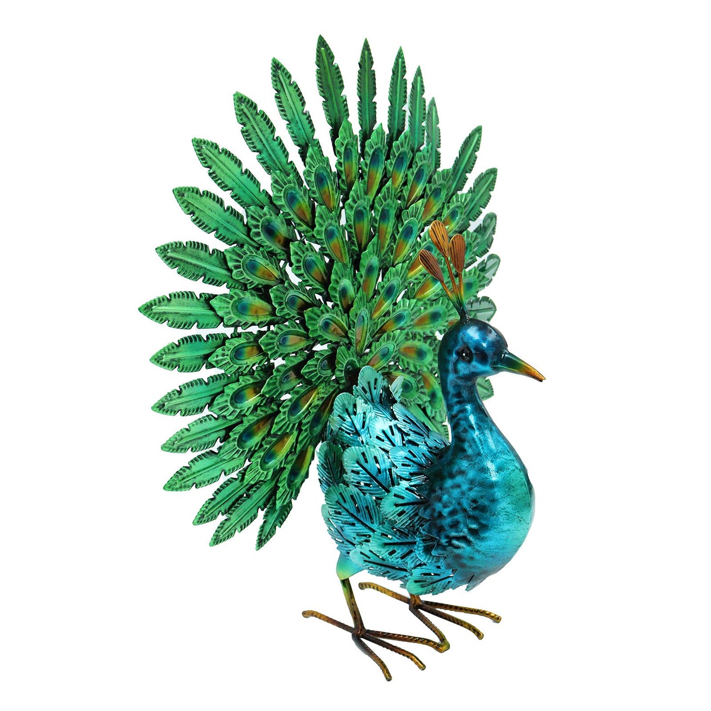 Vibrant Emerald Peacock (48cm x 43cm x 21cm) – Handcrafted Decorative Peacock Garden Ornament Farmyard Statue