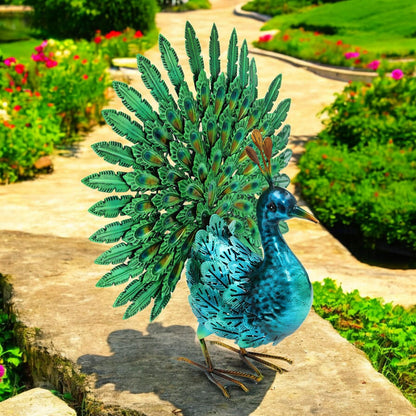 Vibrant Emerald Peacock (48cm x 43cm x 21cm) – Handcrafted Decorative Peacock Garden Ornament Farmyard Statue