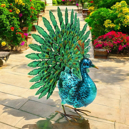 Vibrant Emerald Peacock (48cm x 43cm x 21cm) – Handcrafted Decorative Peacock Garden Ornament Farmyard Statue