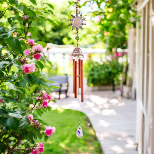 Rose Gold Sun Wind Chime – 58cm x 8cm x 6cm | Elegant Solar-Themed Metal Wind Chime for Outdoor & Indoor Décor | Soothing Melodic Chime