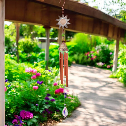 Rose Gold Sun Wind Chime – 58cm x 8cm x 6cm | Elegant Solar-Themed Metal Wind Chime for Outdoor & Indoor Décor | Soothing Melodic Chime