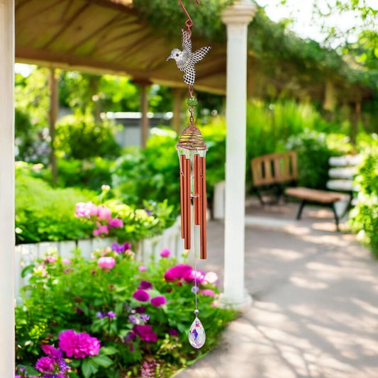 Rose Gold Hummingbird Wind Chime – 58cm x 8cm x 6cm | Elegant Metal Hanging Chime for Garden, Patio & Home | , Melodic Outdoor Wind Bell