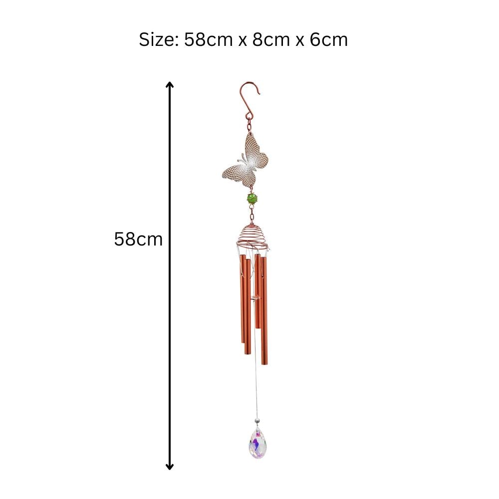 Rose Gold Butterfly Wind Chime – 58cm x 8cm x 6cm | Elegant Metal Hanging Chime for Garden, Patio & Home |  Melodic Outdoor Wind Bell