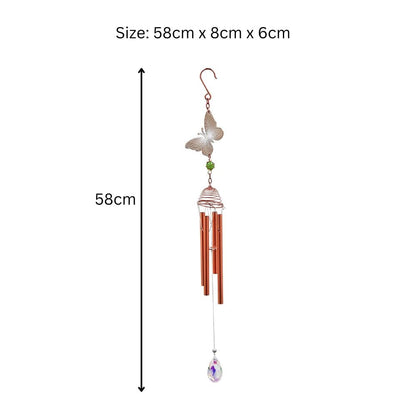Rose Gold Butterfly Wind Chime – 58cm x 8cm x 6cm | Elegant Metal Hanging Chime for Garden, Patio & Home |  Melodic Outdoor Wind Bell