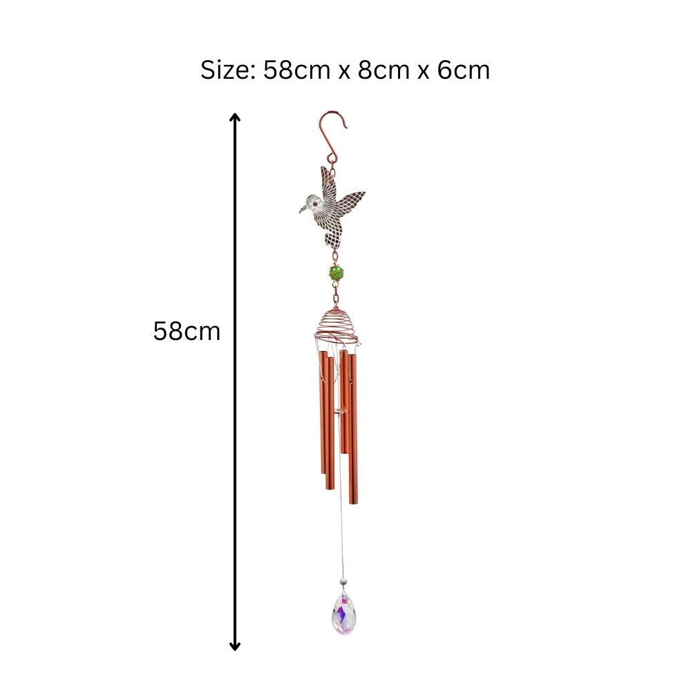 Rose Gold Hummingbird Wind Chime – 58cm x 8cm x 6cm | Elegant Metal Hanging Chime for Garden, Patio & Home | , Melodic Outdoor Wind Bell