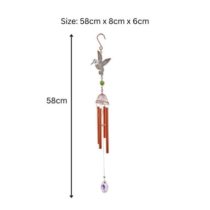 Rose Gold Hummingbird Wind Chime – 58cm x 8cm x 6cm | Elegant Metal Hanging Chime for Garden, Patio & Home | , Melodic Outdoor Wind Bell