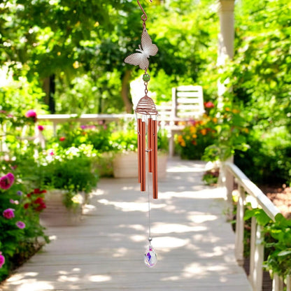 Rose Gold Butterfly Wind Chime – 58cm x 8cm x 6cm | Elegant Metal Hanging Chime for Garden, Patio & Home |  Melodic Outdoor Wind Bell