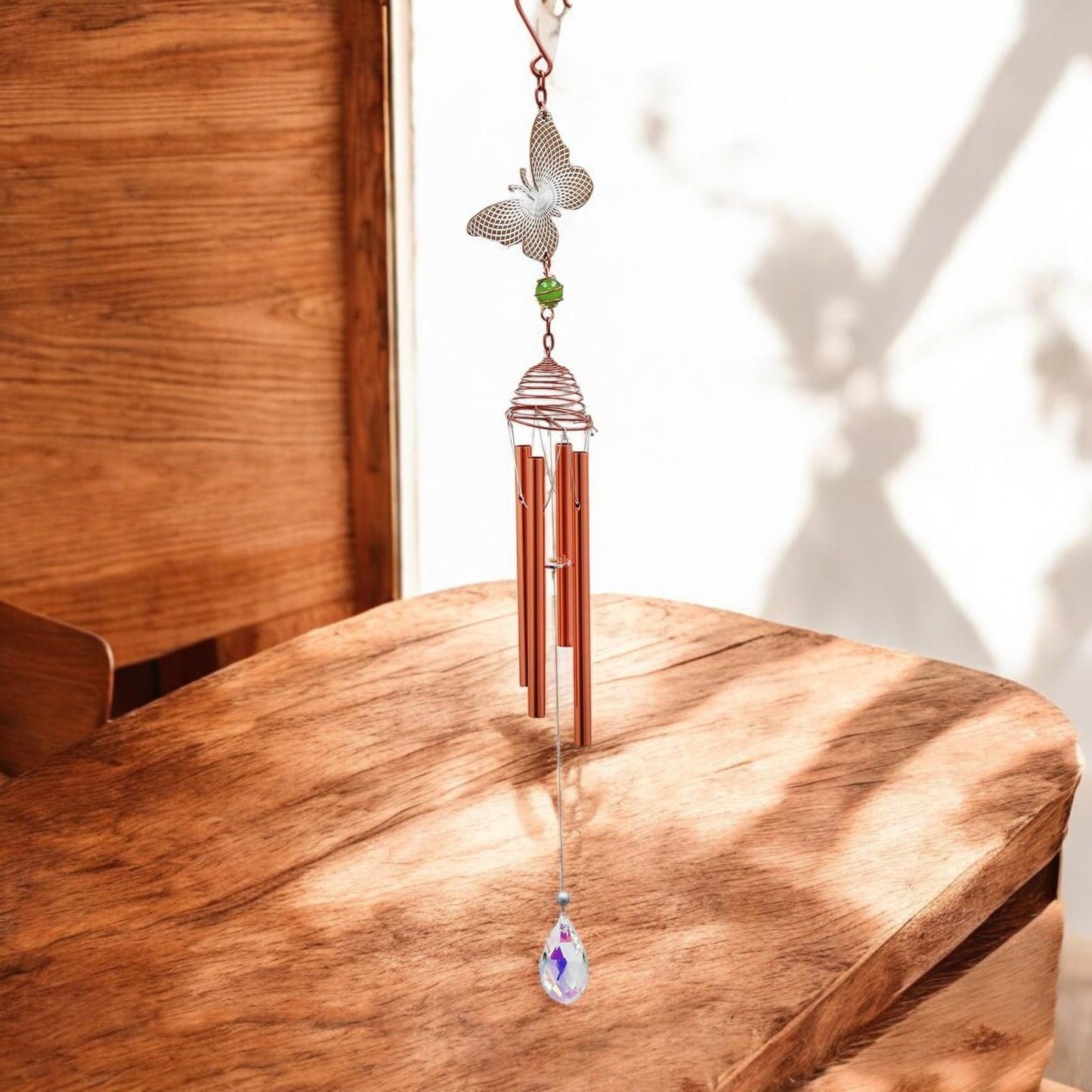 Rose Gold Butterfly Wind Chime – 58cm x 8cm x 6cm | Elegant Metal Hanging Chime for Garden, Patio & Home |  Melodic Outdoor Wind Bell
