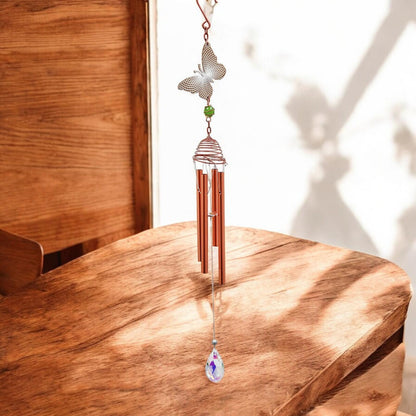 Rose Gold Butterfly Wind Chime – 58cm x 8cm x 6cm | Elegant Metal Hanging Chime for Garden, Patio & Home |  Melodic Outdoor Wind Bell