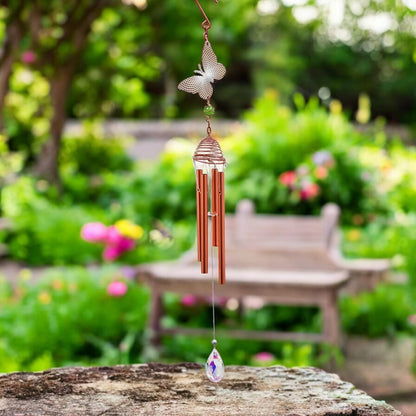 Rose Gold Butterfly Wind Chime – 58cm x 8cm x 6cm | Elegant Metal Hanging Chime for Garden, Patio & Home |  Melodic Outdoor Wind Bell