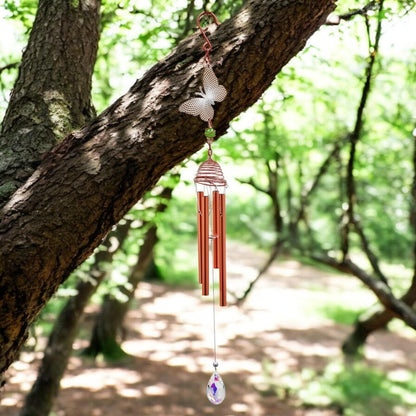 Rose Gold Butterfly Wind Chime – 58cm x 8cm x 6cm | Elegant Metal Hanging Chime for Garden, Patio & Home |  Melodic Outdoor Wind Bell