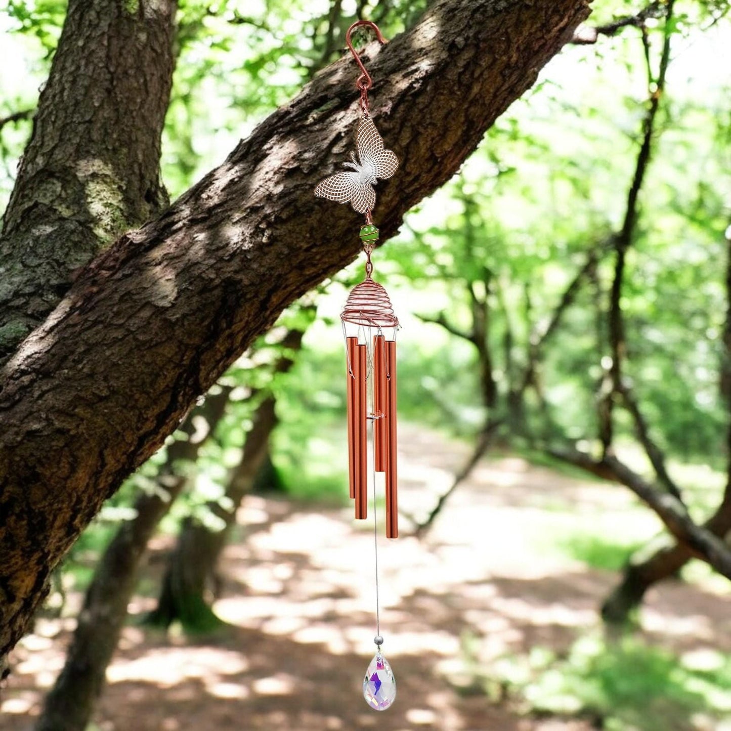 Rose Gold Butterfly Wind Chime – 58cm x 8cm x 6cm | Elegant Metal Hanging Chime for Garden, Patio & Home |  Melodic Outdoor Wind Bell