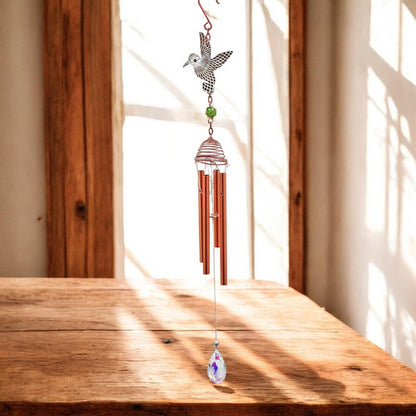 Rose Gold Hummingbird Wind Chime – 58cm x 8cm x 6cm | Elegant Metal Hanging Chime for Garden, Patio & Home | , Melodic Outdoor Wind Bell