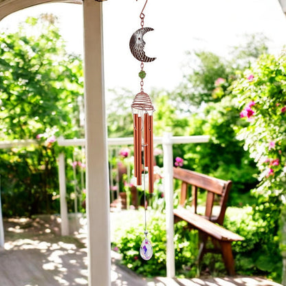 Rose Gold Moon Wind Chime – 58cm x 8cm x 6cm | Celestial Hanging Chime for Garden, Patio & Home | Soothing, Melodic Outdoor Wind Bell