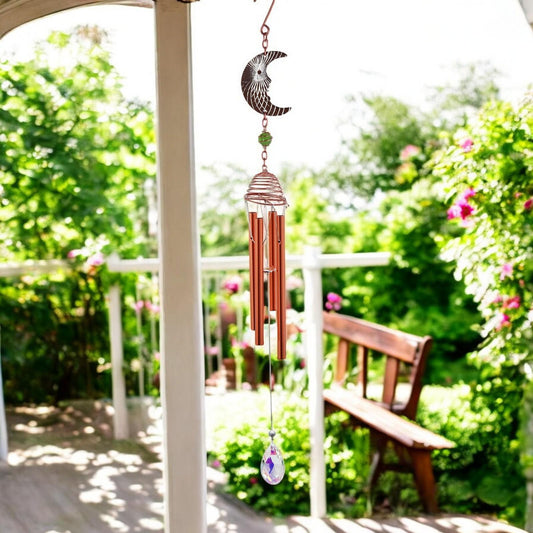 Rose Gold Moon Wind Chime – 58cm x 8cm x 6cm | Celestial Hanging Chime for Garden, Patio & Home | Soothing, Melodic Outdoor Wind Bell