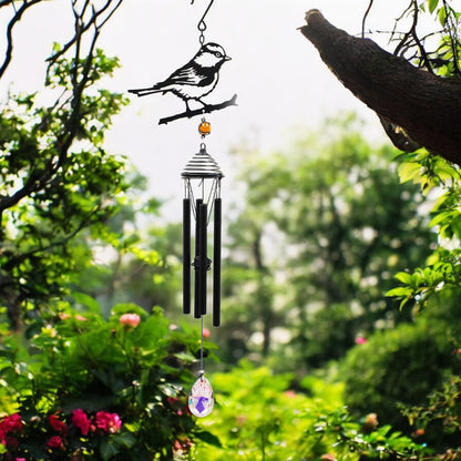 Silhouette Blue Tit Wind Chime – Black, 58cm x 14cm x 6cm | Elegant Hanging Bird Chime for Garden, Patio & Home |  Outdoor Décor