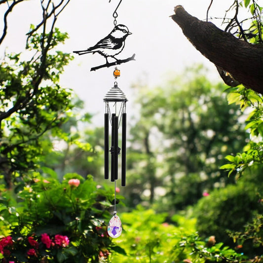 Silhouette Blue Tit Wind Chime – Black, 58cm x 14cm x 6cm | Elegant Hanging Bird Chime for Garden, Patio & Home |  Outdoor Décor