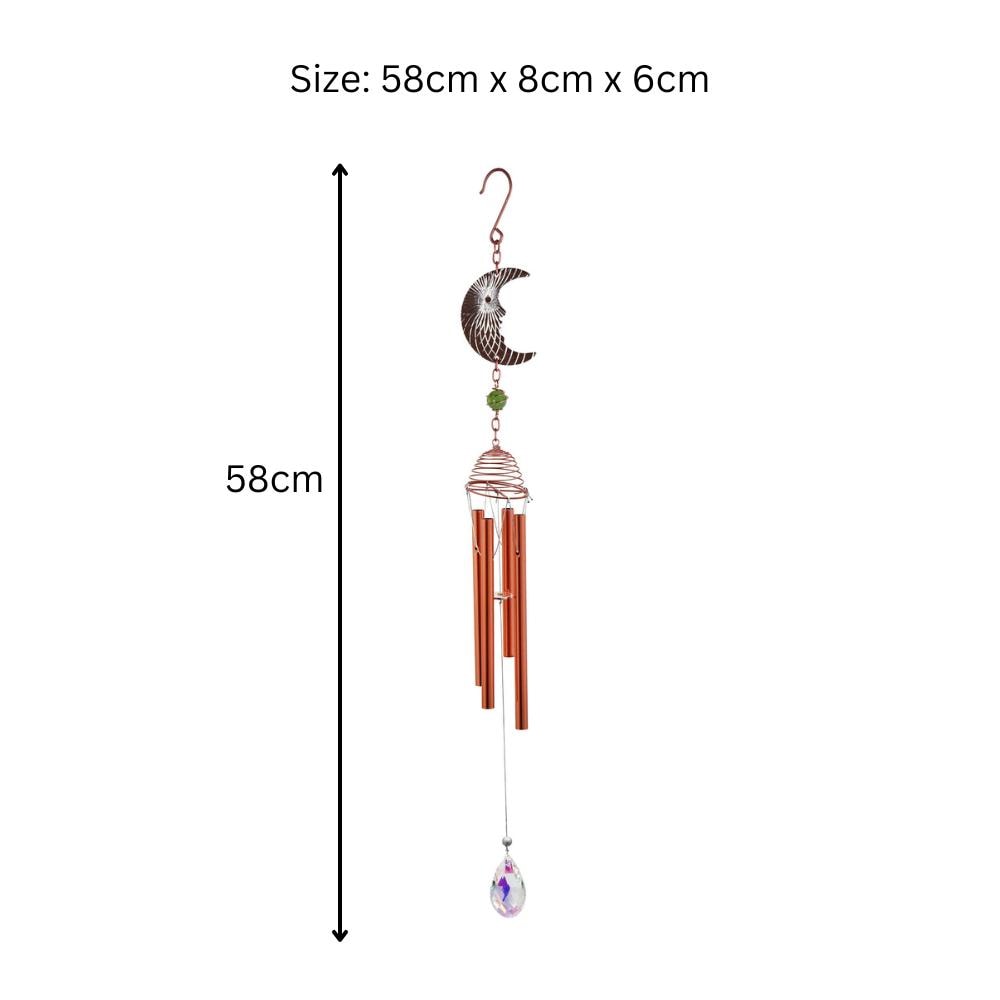 Rose Gold Moon Wind Chime – 58cm x 8cm x 6cm | Celestial Hanging Chime for Garden, Patio & Home | Soothing, Melodic Outdoor Wind Bell