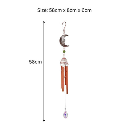 Rose Gold Moon Wind Chime – 58cm x 8cm x 6cm | Celestial Hanging Chime for Garden, Patio & Home | Soothing, Melodic Outdoor Wind Bell