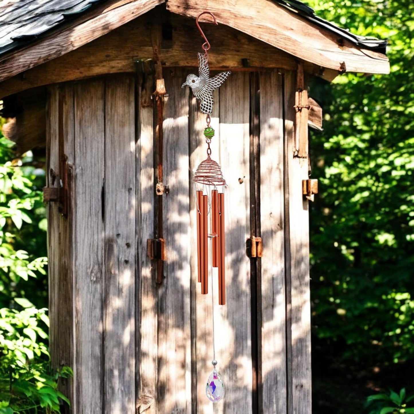 Rose Gold Hummingbird Wind Chime – 58cm x 8cm x 6cm | Elegant Metal Hanging Chime for Garden, Patio & Home | , Melodic Outdoor Wind Bell