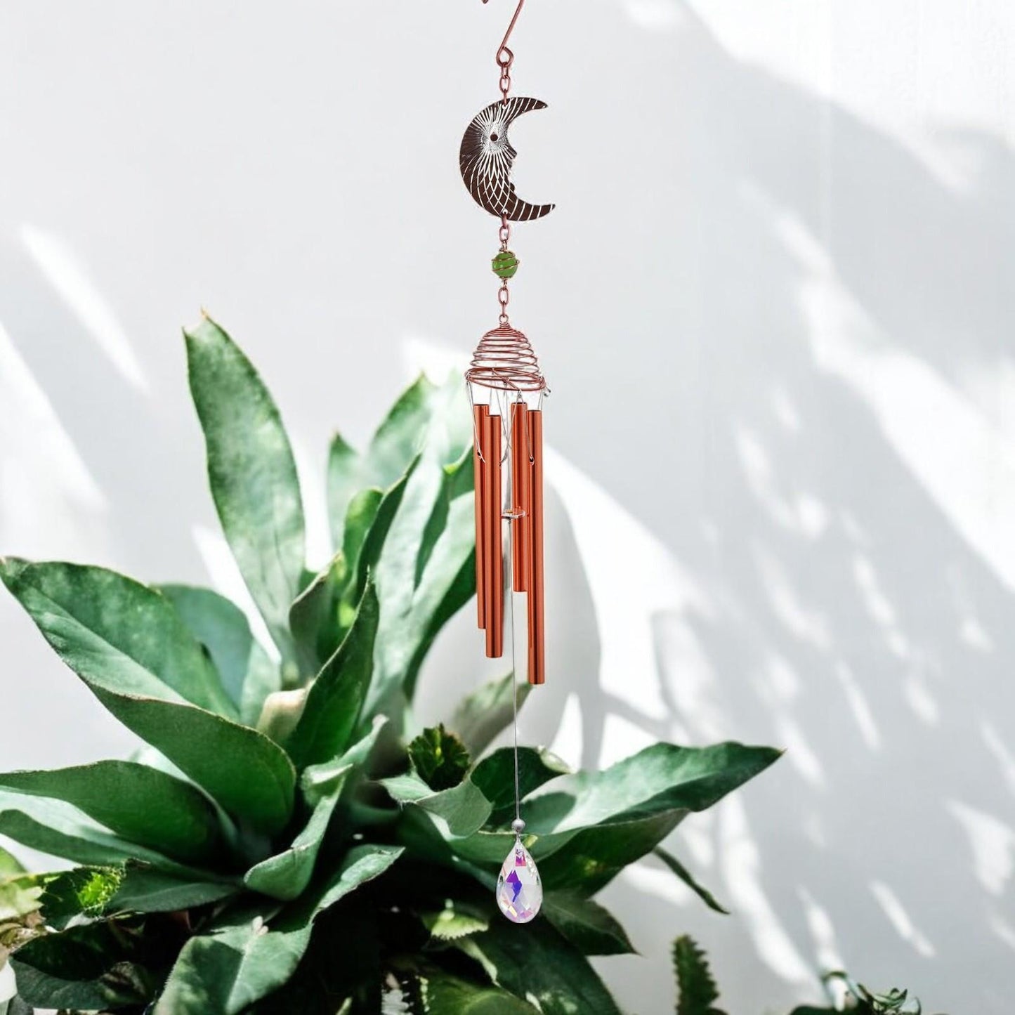 Rose Gold Moon Wind Chime – 58cm x 8cm x 6cm | Celestial Hanging Chime for Garden, Patio & Home | Soothing, Melodic Outdoor Wind Bell