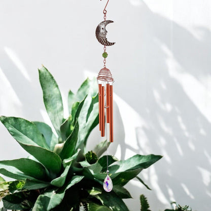 Rose Gold Moon Wind Chime – 58cm x 8cm x 6cm | Celestial Hanging Chime for Garden, Patio & Home | Soothing, Melodic Outdoor Wind Bell