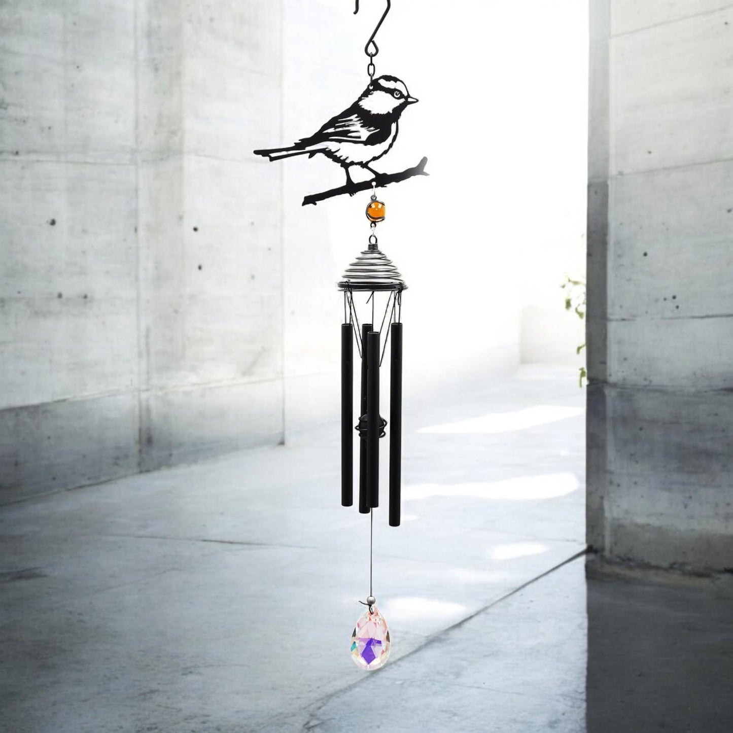 Silhouette Blue Tit Wind Chime – Black, 58cm x 14cm x 6cm | Elegant Hanging Bird Chime for Garden, Patio & Home |  Outdoor Décor